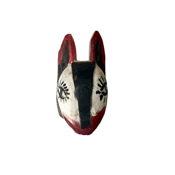 Vintage Hand Carved Folk Art Rabbit Mask Wood Dance Mask Colorful